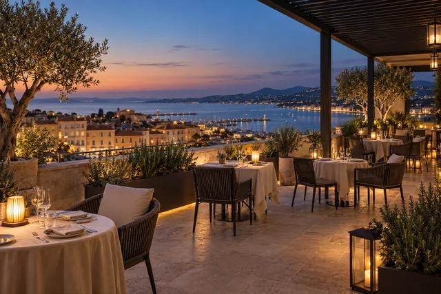 Illustration IA d&rsquo;ambiance : d&icirc;ner sur un rooftop m&eacute;diterran&eacute;en &mdash; ne repr&eacute;sente pas le lieu r&eacute;el.